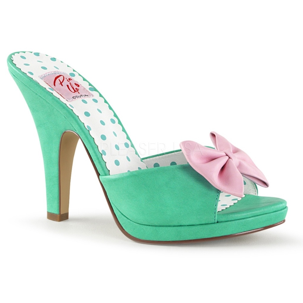 Pin Up Slide On Bow High Heel Shoes